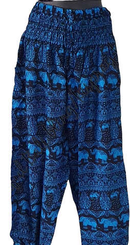 Harem pants Full length   BLACK & BLUE ELEPHANTS  XXXXL Suit to size 20-22. clothing (#9)