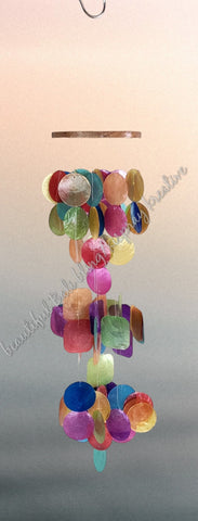 Capiz shell wind chime multicoloured solid top circle 73 cm drop  x 15 cm wide approx (#11)