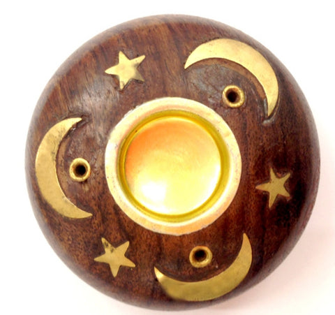 Incense holder, sticks & cones, wooden, stars and moon approx 5 cm x 5cm