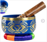 Tibetan singing bowl,  BLUE. 13 cm.with cushion and wand