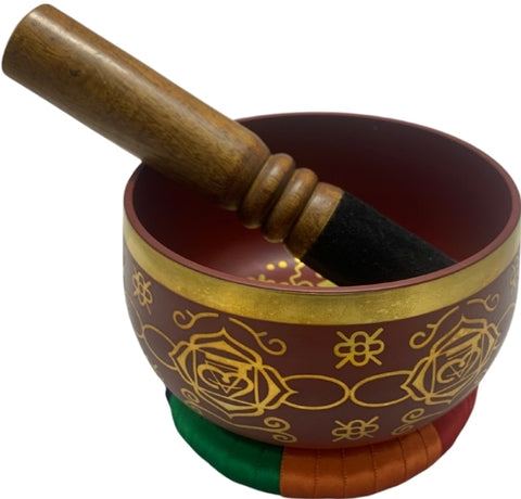 Tibetan singing bowl,  RED. 13 cm.with cushion and wand