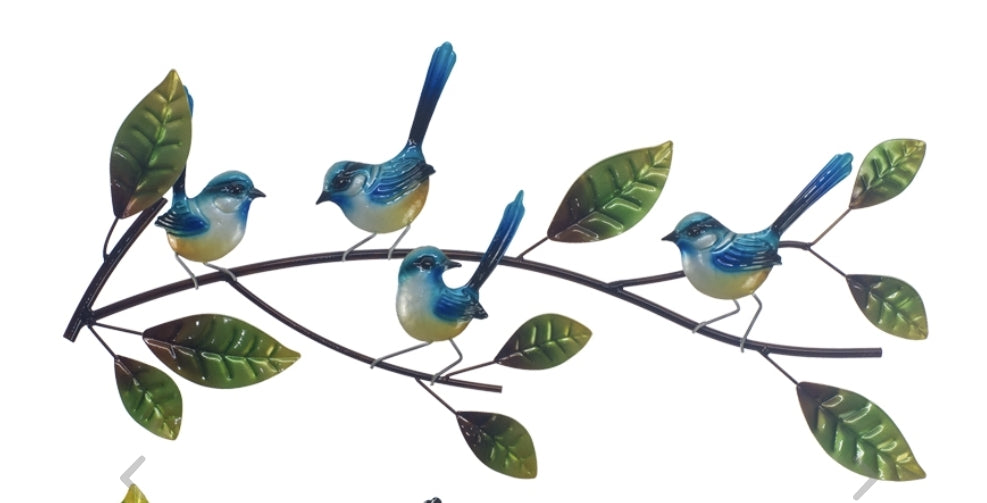 Wall art Blue wren Bird family  measuring APPROX 69 cm long x 35 cm high in full 🦜