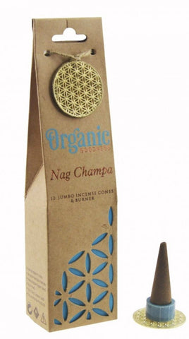 BULK BUY Incense cones Organic Goodness NAG CHAMPA 12 jumbo incense cones & holder in a gift pack  buy 10 receive 12