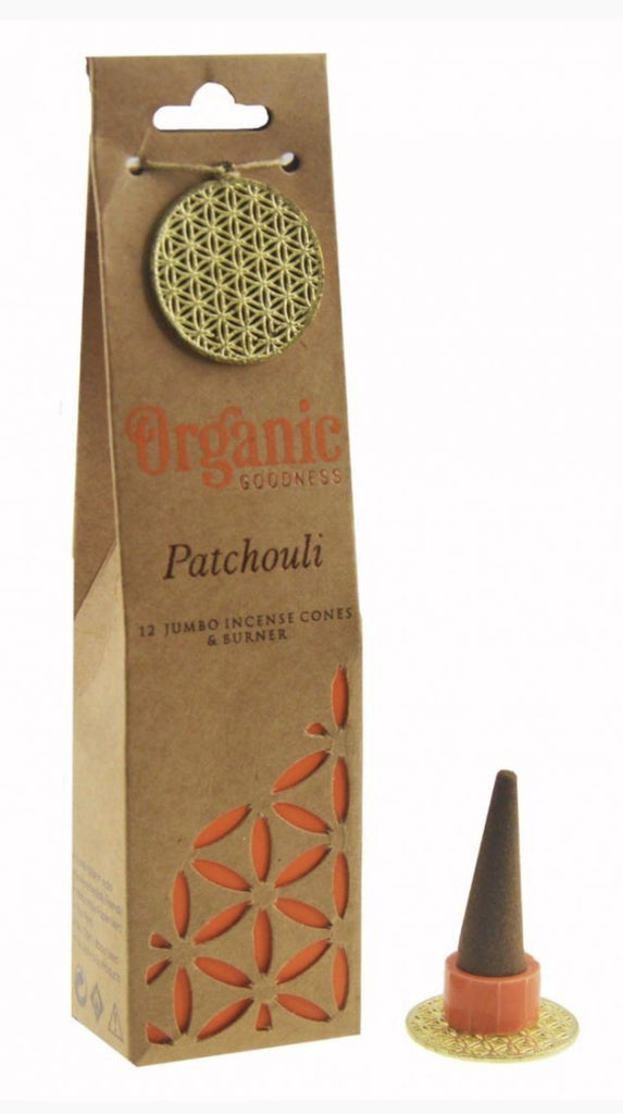 BULK BUY Incense cones Organic Goodness PATCHOULI 12 jumbo incense cones & holder in a gift pack  buy 10 receive 12
