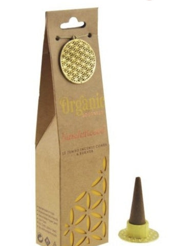 Incense cones Organic Goodness SANDALWOOD 12 jumbo incense cones & holder in a gift bag
