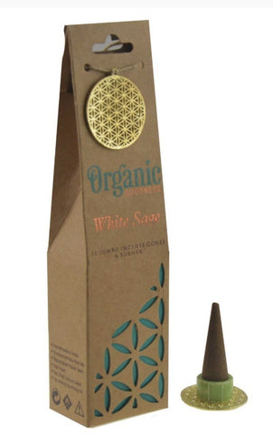 Incense cones Organic Goodness WHITE SAGE 12 jumbo incense coness & holder in a gift bag
