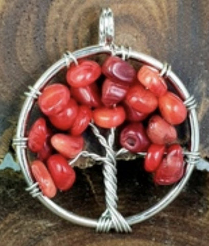 Pendant Tree of life, RED CORAL handmade 5cm