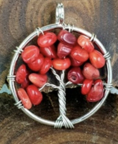 Pendant Tree of life, RED CORAL handmade 3cm