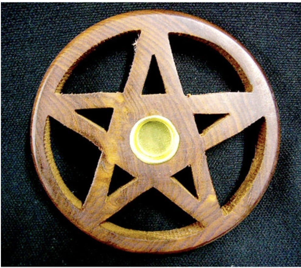 Incense holder, wooden, pentagram