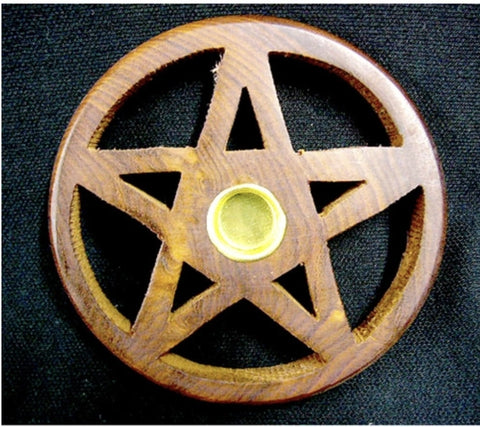 Incense holder, wooden, pentagram