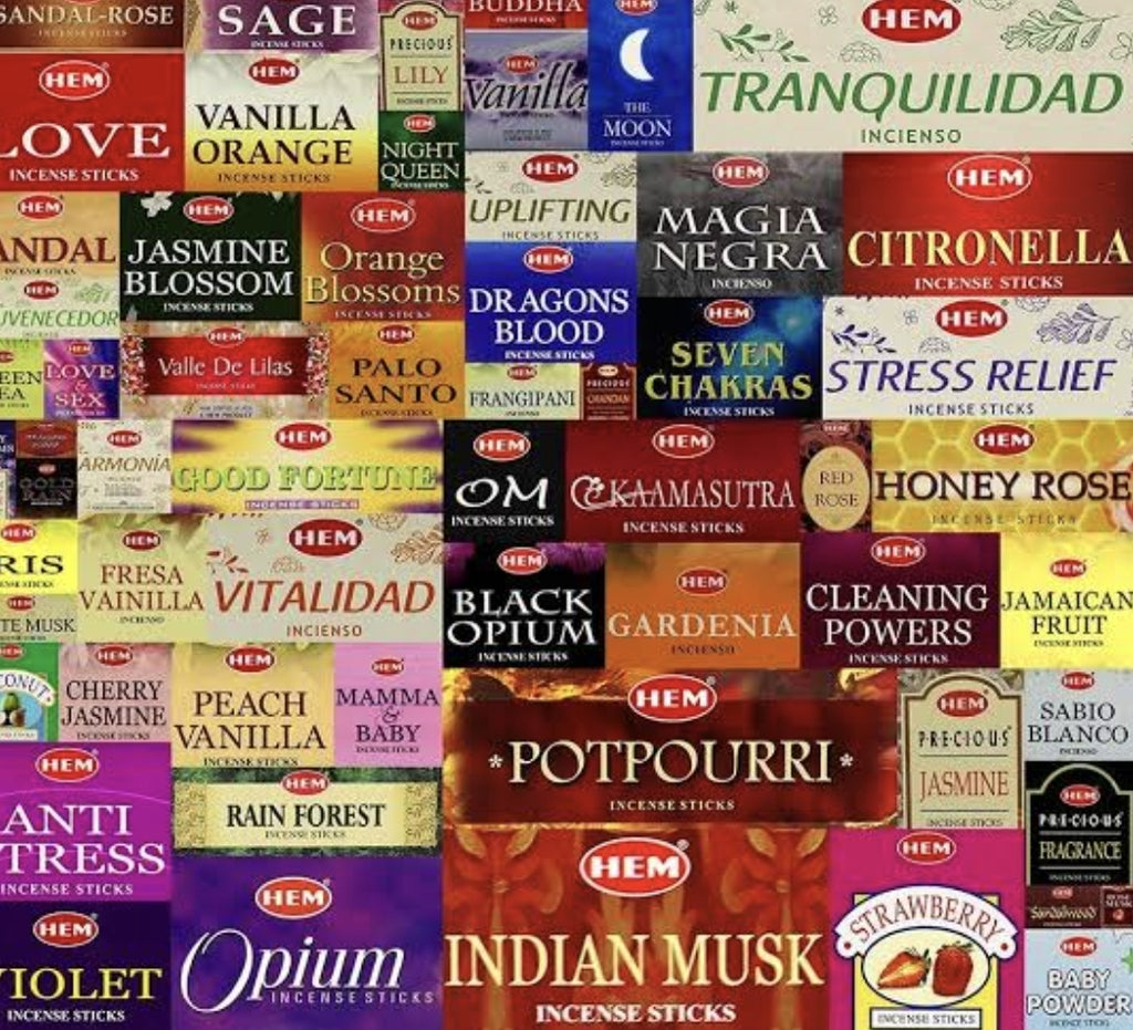 Incense HEM Brand Incense BUY 20 PACKS receive 23. 20 sticks per pack SAMPLE PACKS BULK Buys