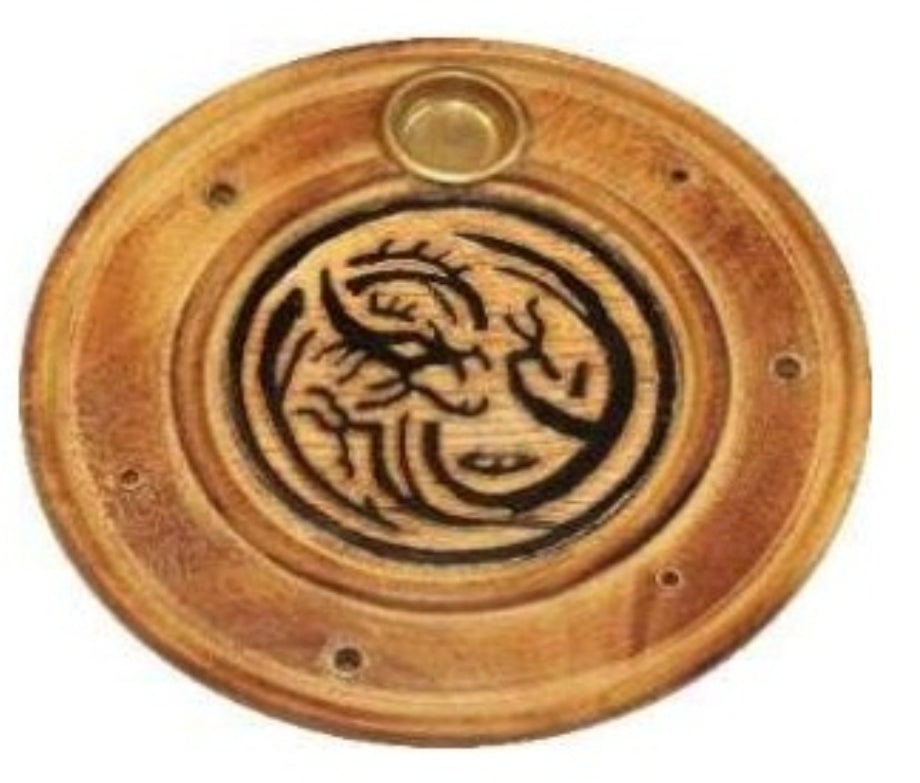 Incense holder, wooden. Dragon large, round #0021