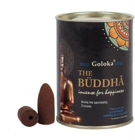 Incense Goloka Brand Incense BACKFLOW CONE Buddha 24 cones per pack in a resealable tin