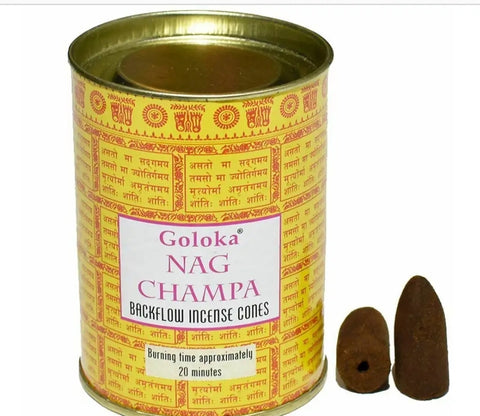 Incense Goloka Brand Incense BACKFLOW CONE Nag Champa  24 cones per pack in a resealable tin (#T)