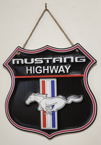 Retro decorative plate MUSTANG HIGHWAY embossed  approx 32 x 32 cm