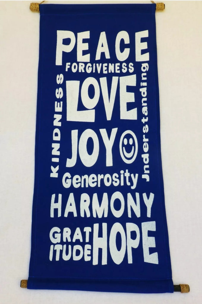 Sign, Fabric & twine Peace, Love, Joy DARK BLUE 37 cm x 70 cm ( fabric length