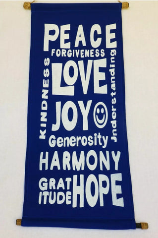 Sign, Fabric & twine Peace, Love, Joy DARK BLUE 37 cm x 70 cm ( fabric length