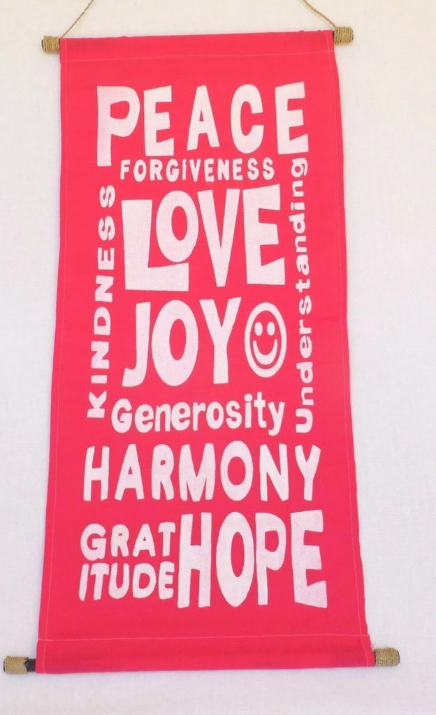 Sign, Fabric & twine Peace, Love, Joy 37 cm x 70 cm ( fabric length