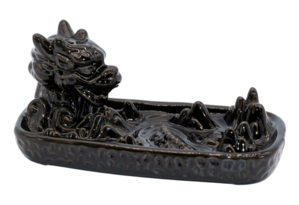 BACKFLOW incense burner/holder Ceramic,  Dragon waterfall approx 15.5cm x 7.5cm x 7cm