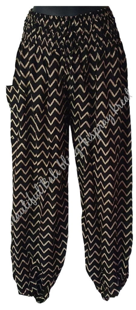 Harem pants Full length BLACK & BEIGE CHEVRON  Suit to size 10.  # 20 clothing