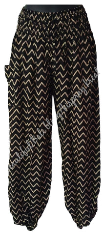 Harem pants Full length BLACK & BEIGE CHEVRON  Suit to size 10.  # 20 clothing