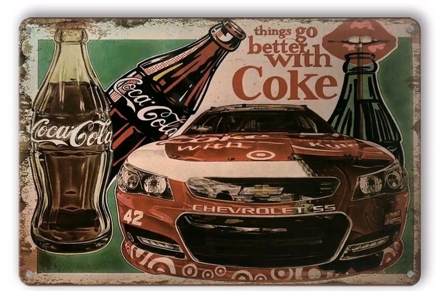 Decorative plate, Coke & Chevrolet Retro approx 30cm x 20cm #0393