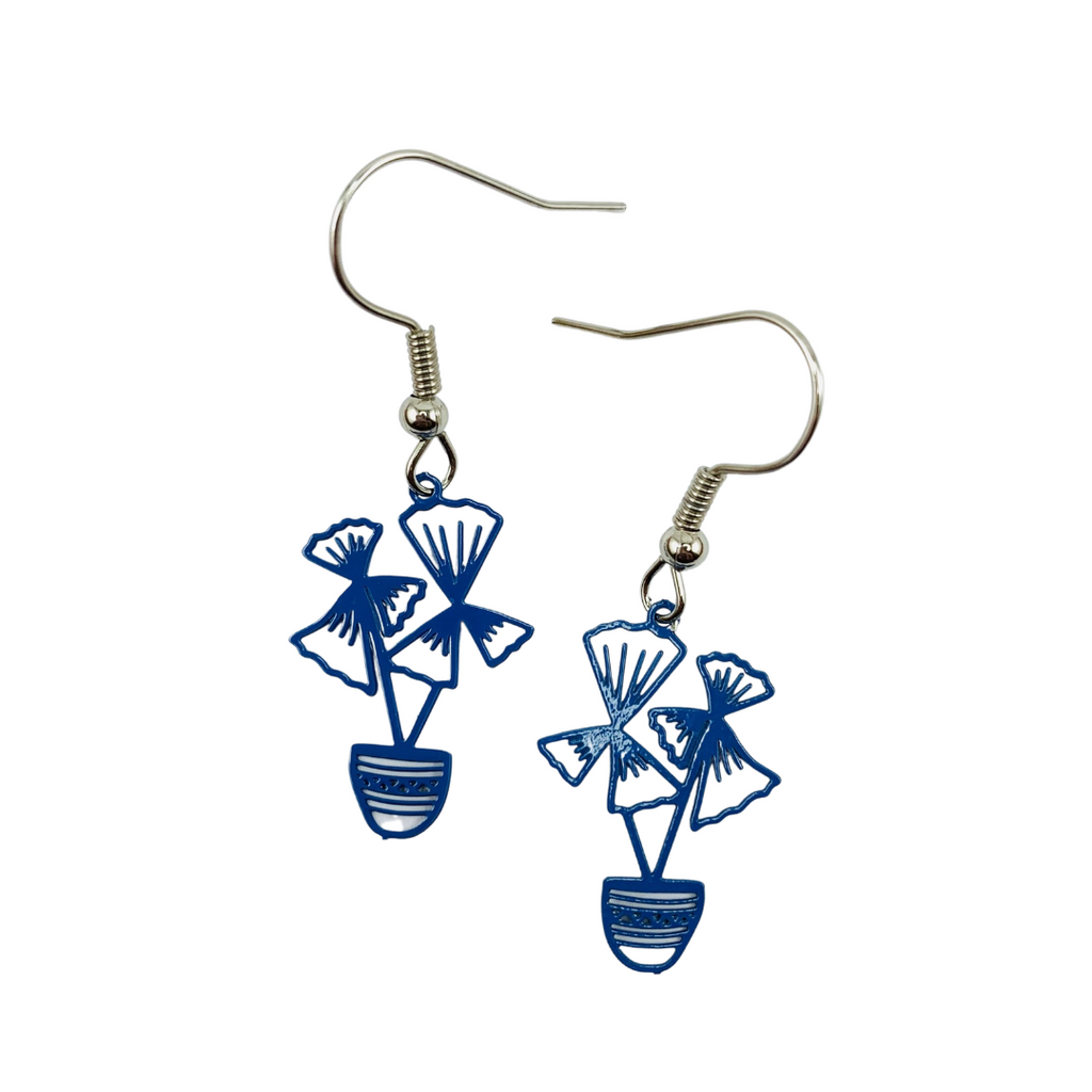 Earrings, filigree flower pot, blue PETITE Length including earring hook is 40 mm long.