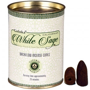 BULK BUY Incense Goloka Brand Incense BACKFLOW CONE WHITE SAGE 24 cones per pack in a resealable tin buy 10 receive 11