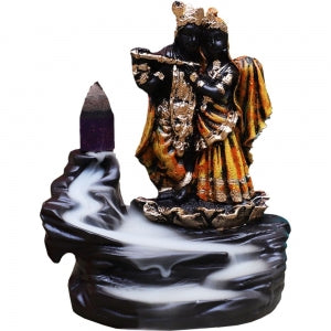 BACKFLOW incense burner/holder Ceramic, Radha Krishna orange 11 cm x 9cm