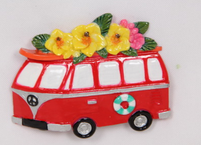 Magnet.. VW combi with flowers red
