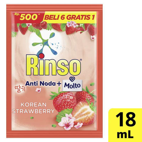 Rinso with Molto detergent anti noda Korean Strawberry LIQUID sachets 6 x 18 ml (#16)