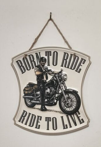 Retro decorative plate, BORN TO RIDE embossed  approx 30 x 28 cm