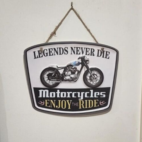 Retro decorative plate, MOTORBIKE LEGENDS NEVER DIE embossed  approx 26 x 33 cm