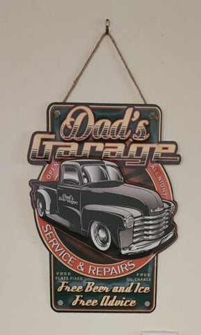 Retro decorative plate, DAD'S GARAGE embossed  approx 35 x 26 cm