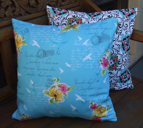 Cushion cover, blues, sky floral  approx 40 cm x 40 cm #20